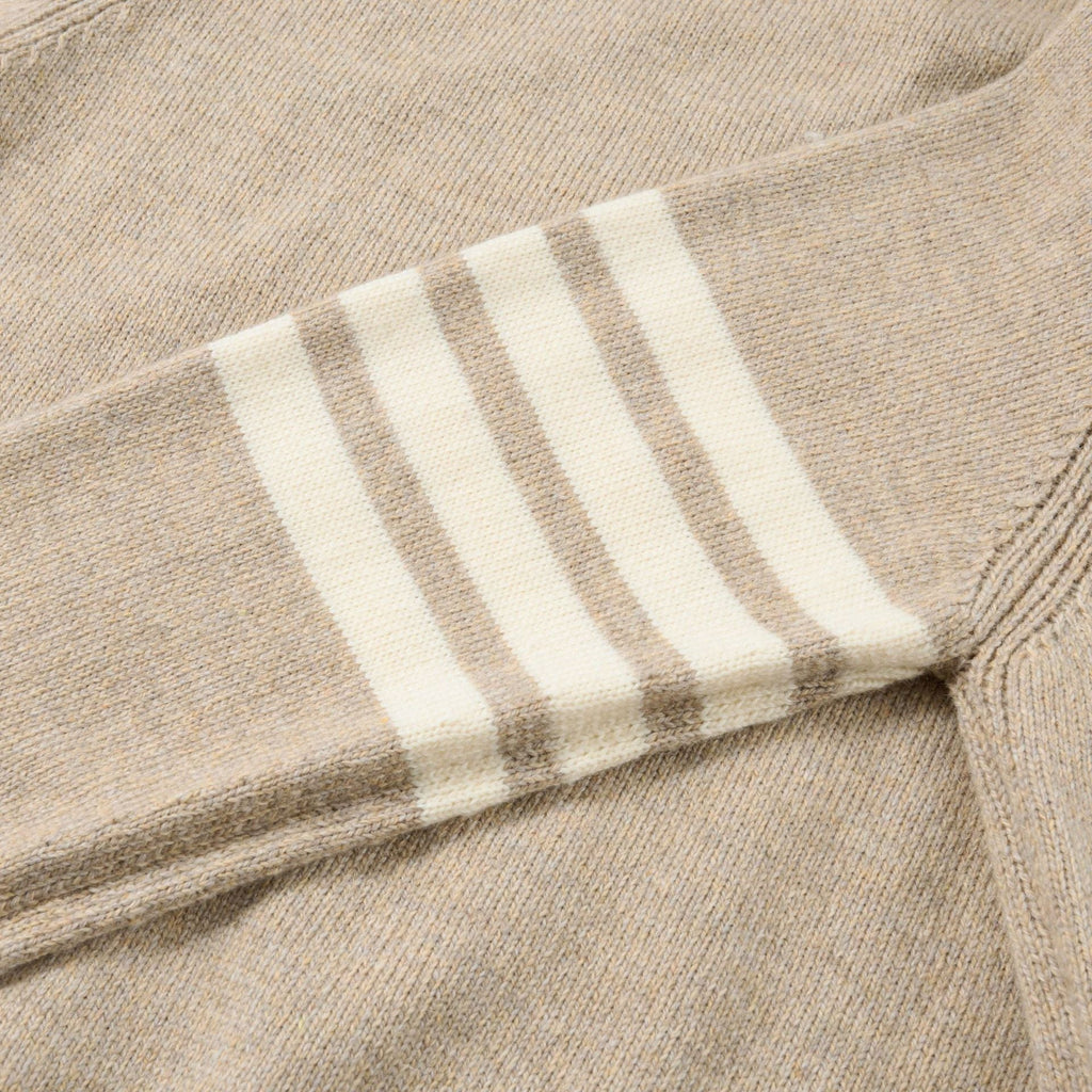 4 - Bar Cotton V - Neck Cardigan - Premium Khaki Knit Sweater | Thom Browne