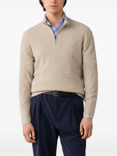 Hackett London cartridge-rib quarter-zip knit