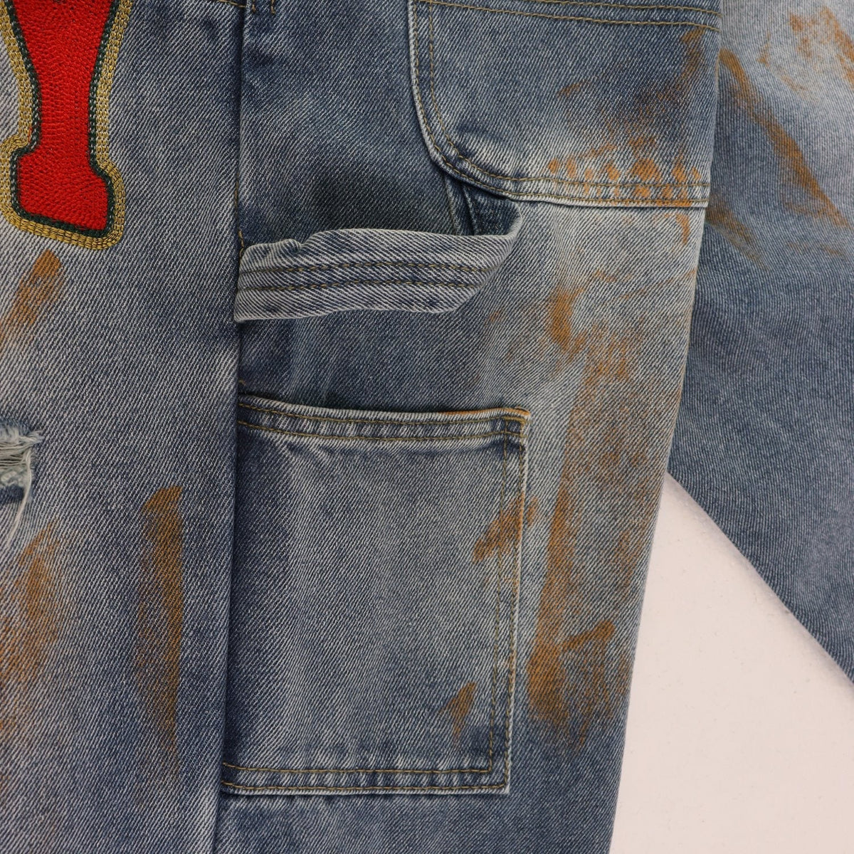 VALLEY Distressed Appliqué Cargo Jeans
