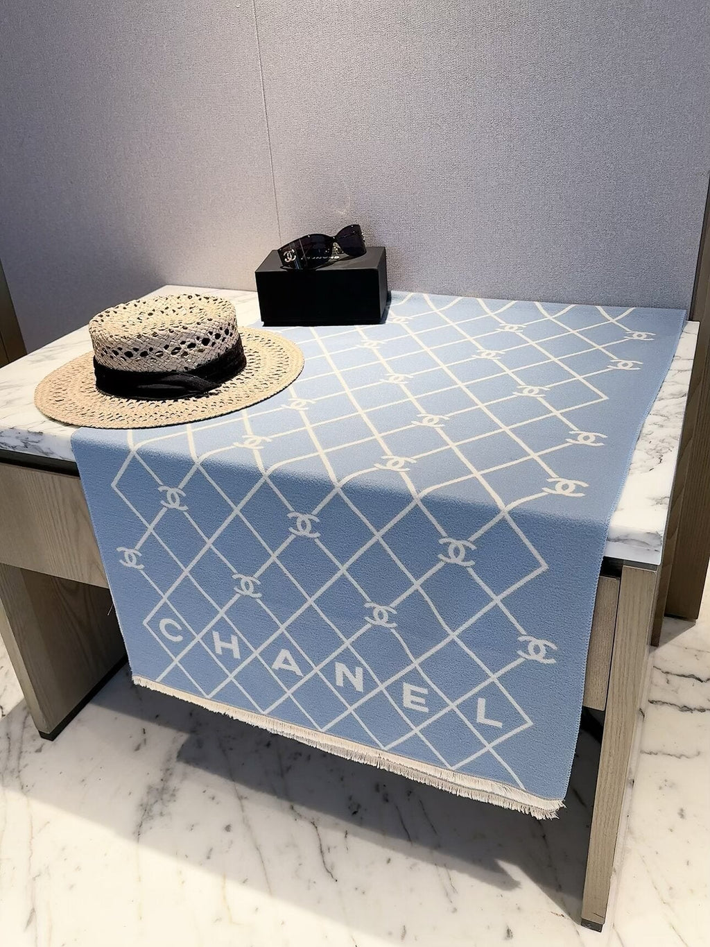 Chanel Style Diamond Lattice Logo Scarf