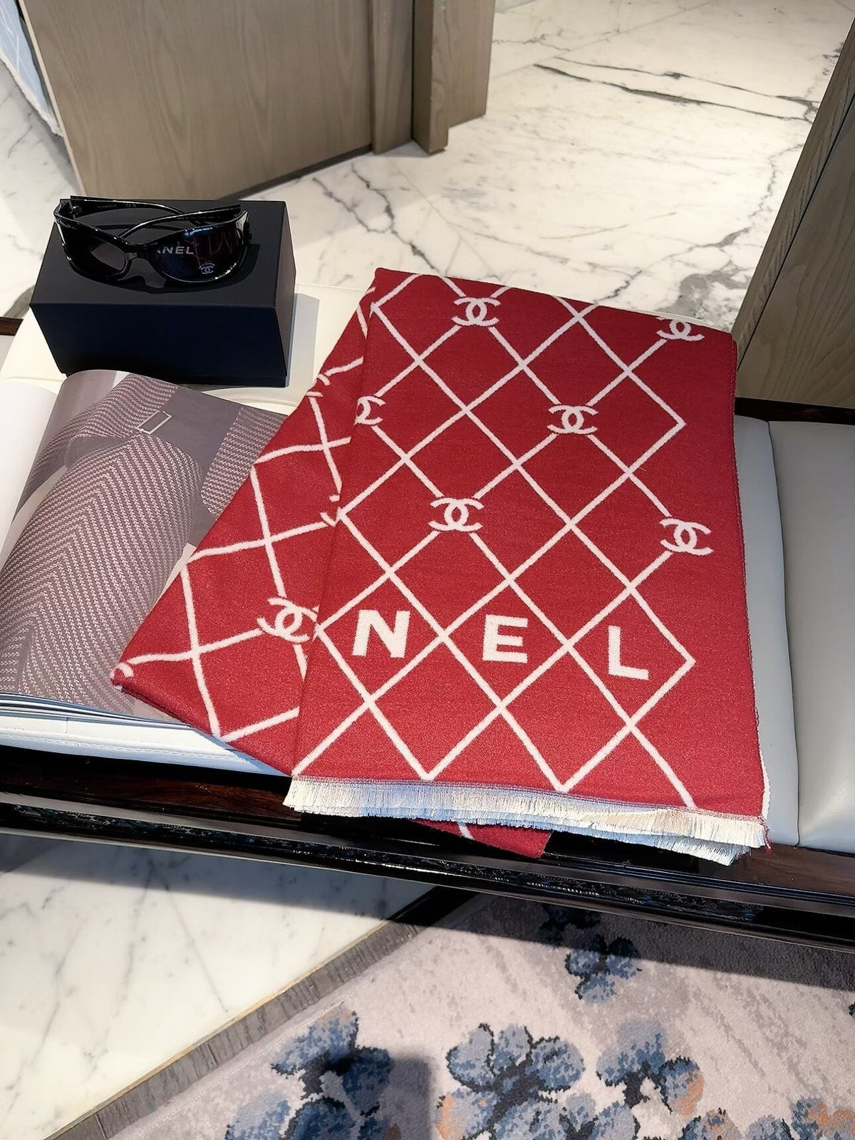 Chanel Style Diamond Lattice Logo Scarf