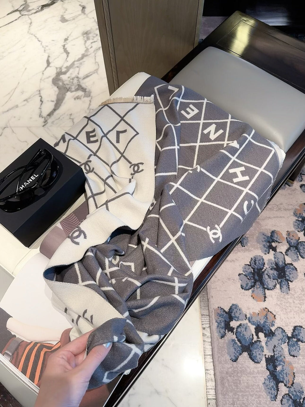 Chanel Style Diamond Lattice Logo Scarf
