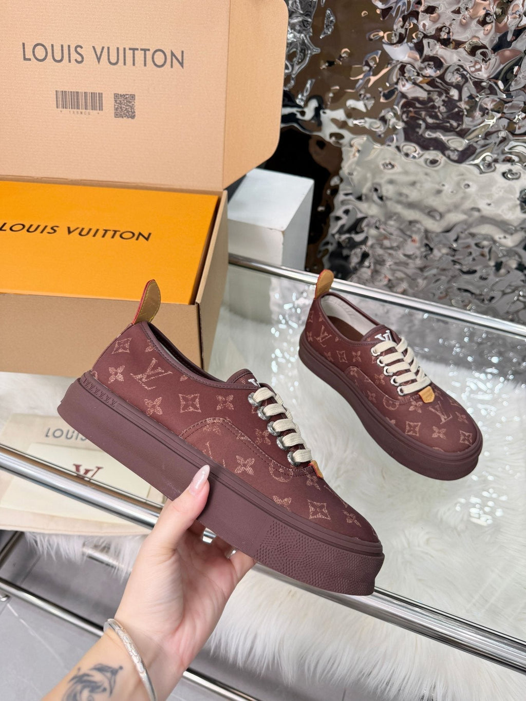 Louis Vuitton Burgundy Monogram Low-Top Sneakers