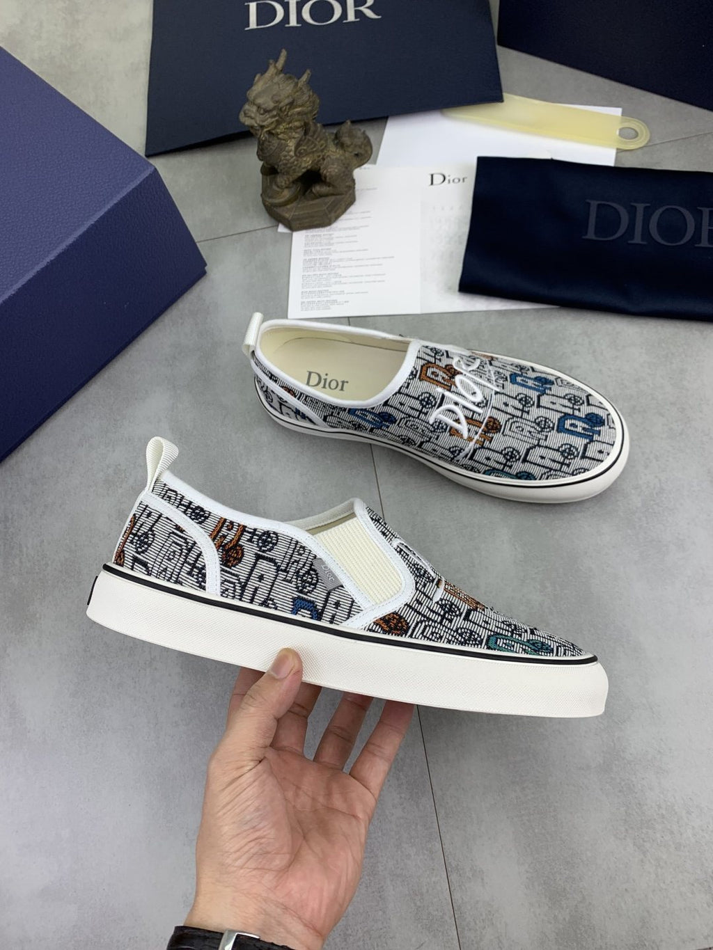 Dior Navy Patterned Slip-On Canvas Shoes