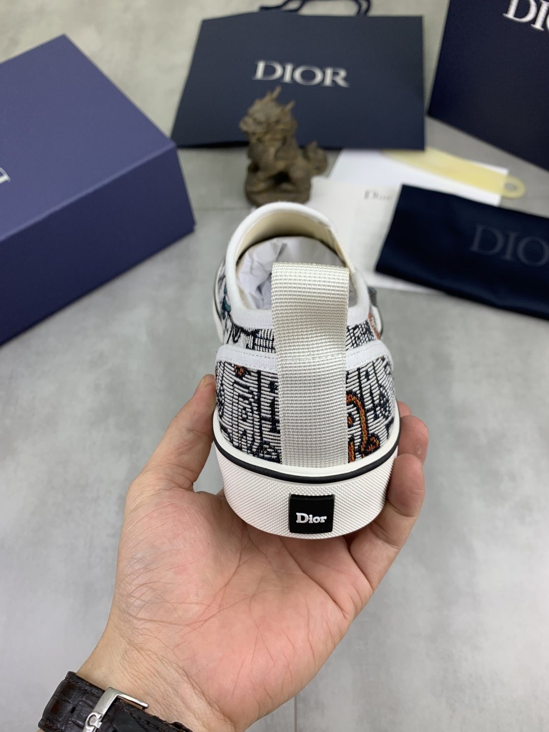 Dior Navy Patterned Slip-On Canvas Shoes