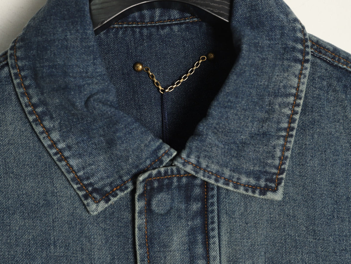 Louis Vuitton Monogram-Style Front-Panel Denim Jacket - Charcoal