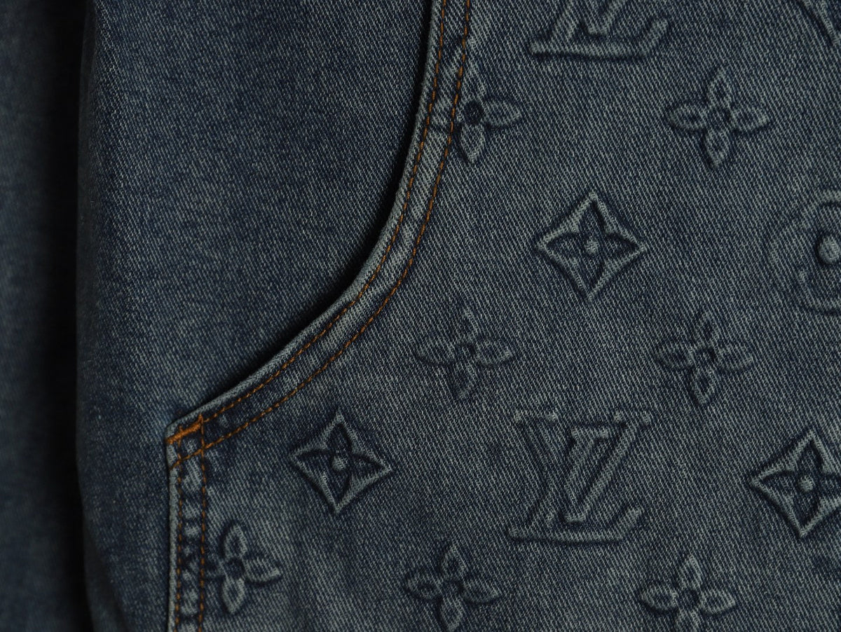 Louis Vuitton Monogram-Style Front-Panel Denim Jacket - Charcoal