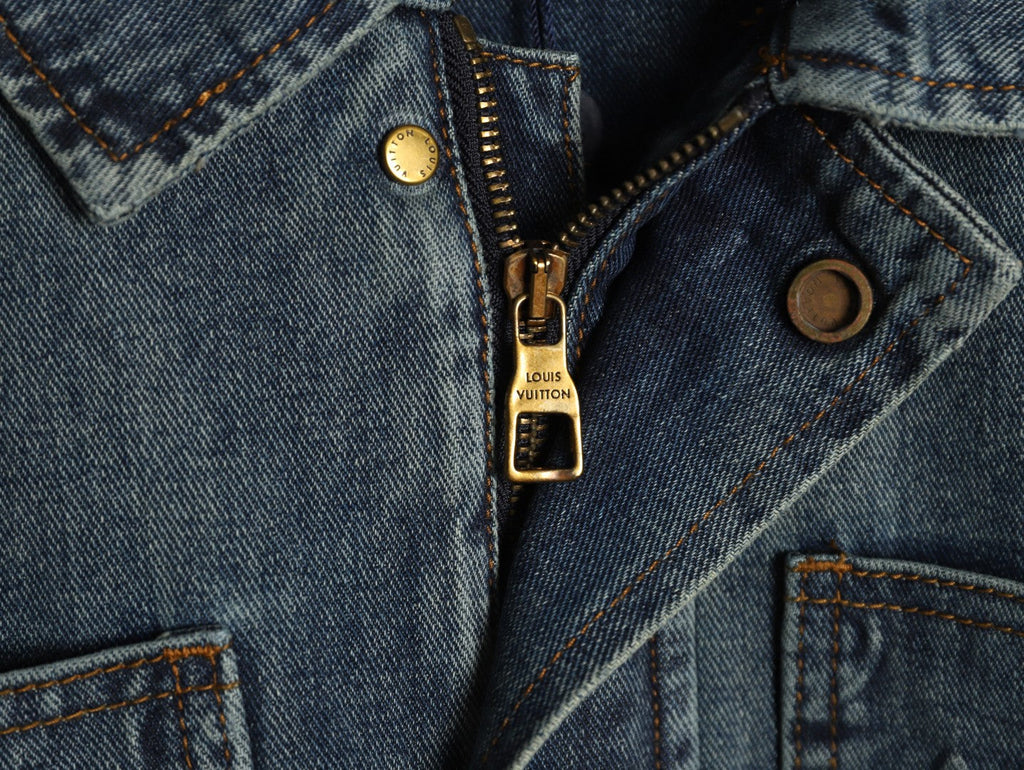 Louis Vuitton Monogram-Style Front-Panel Denim Jacket - Charcoal